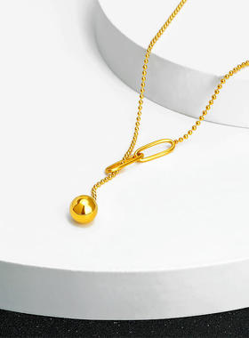 抽拉流苏转运珠小圆球18K金球项链女钛钢个性百搭可调节锁骨链