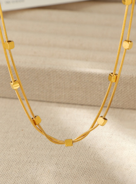 新款钛钢金色双层项链女轻奢锁骨