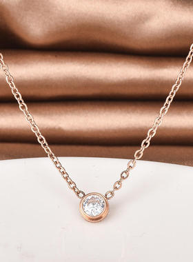 抖音爆款简约经典款锆石单钻项链钛钢项链女个性锁骨链饰品