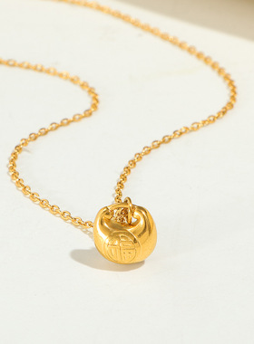 新款钛钢光面金色小胖福项链女福袋吊坠时尚百搭锁骨项链生日礼物