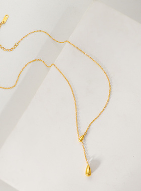 小众设计感水滴抽拉项链