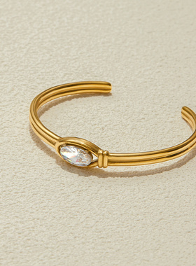 欧美不锈钢锆石开口手镯轻奢高级