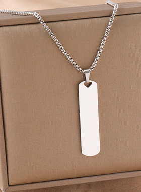跨境简约男士不锈钢刻字项链