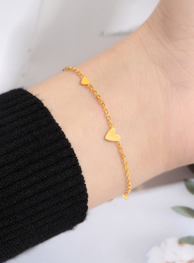 新款简约爱心金色手链钛钢不掉色