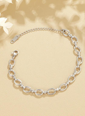 2024年跨境爆款手链环环相扣男女不掉色手链百搭时尚ins简约素链