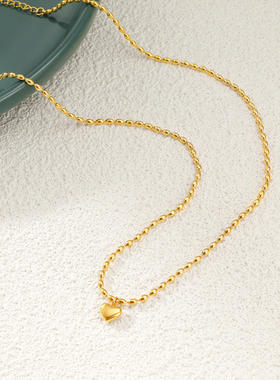 新款复古经典爱心项米珠链不锈钢小众设计项链桃心吊坠锁骨链叠戴