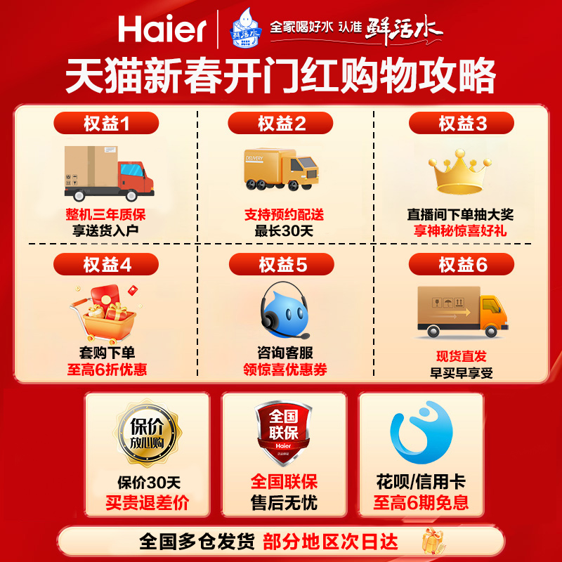 海尔净水器厨卫家用直饮反渗透RO膜1000G鲜活水10h99净饮机