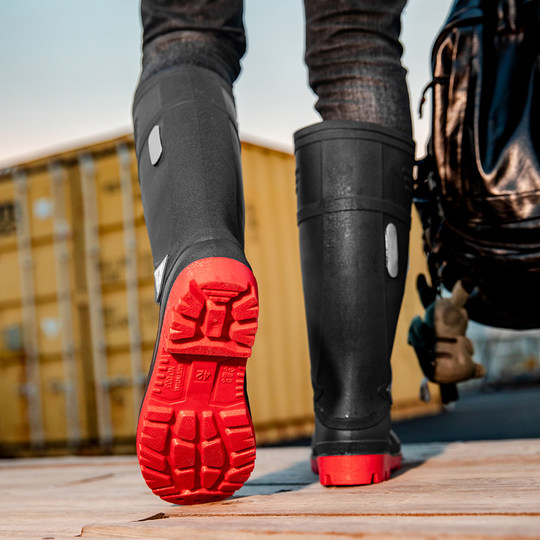 军登水鞋防切割防砸防刺穿雨靴厚底防火防烫建筑师傅专用雨鞋胶鞋