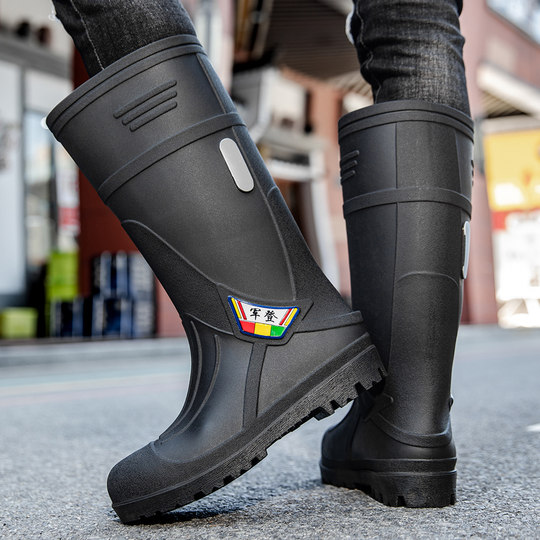 军登水鞋防切割防砸防刺穿雨靴厚底防火防烫建筑师傅专用雨鞋胶鞋