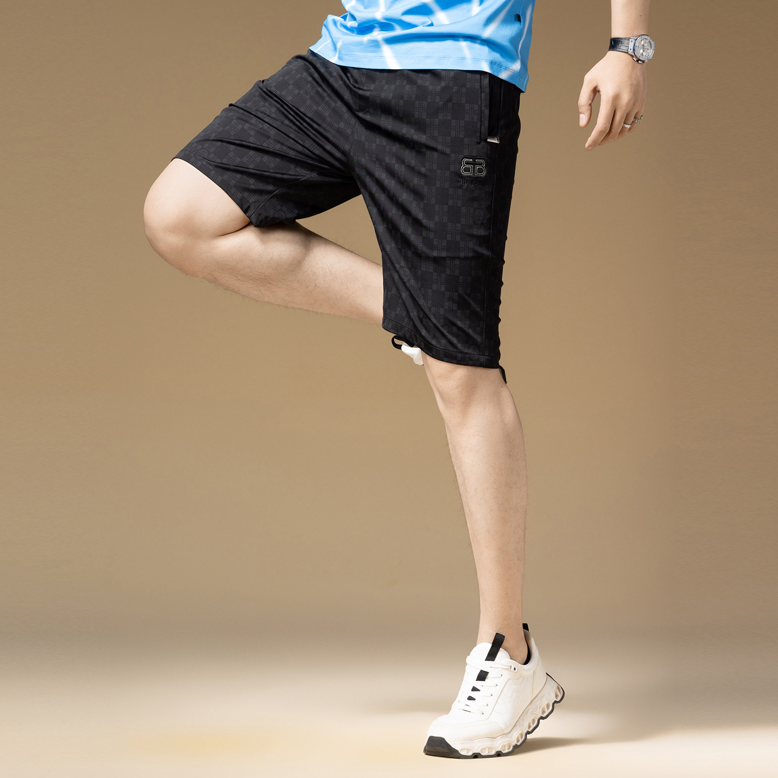 ZOUK格子短裤男潮牌字母刺绣凉感休闲裤子男士2025新款夏季5分裤,淘宝优惠券,粉丝福利购,淘宝优惠卷