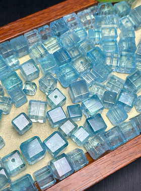 天然蓝托帕散珠水晶饰品diy手链方糖手串配件饰品