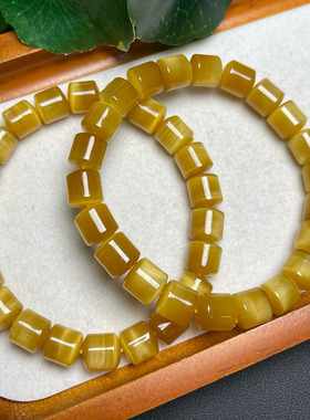 天然金虎眼桶珠手链男女单圈金虎眼木变石虎晴石手串水晶饰品礼物