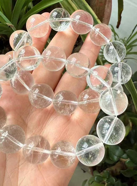 天然白水晶手链 单圈男女款白水晶手串百搭饰品礼物带棉絮冰裂