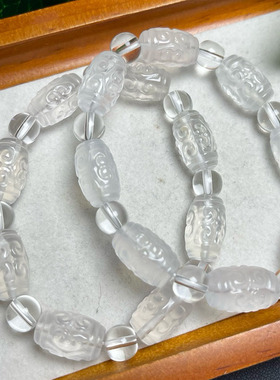 天然白水晶回纹桶珠手链 单圈男女款白水晶手串饰品DIY配珠礼物