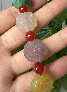 天然盐源玛瑙牡丹花手链女单圈玛瑙小花樱花手串闺蜜饰品礼物
