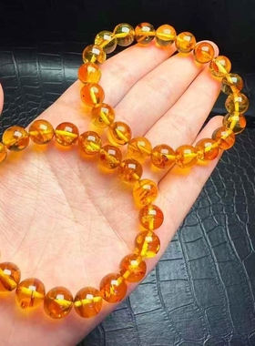 特价保真天然花珀手链 男女琥珀圆珠手串文玩饰品支持复检