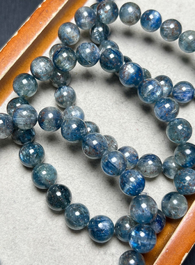 天然血滴蓝晶石手链女款黑青堇青石共生单圈水晶圆珠手串饰品礼物