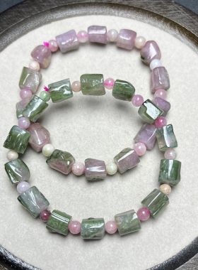 天然粉绿西瓜碧玺随形手链 糖果色百搭清新水晶饰品手串礼物