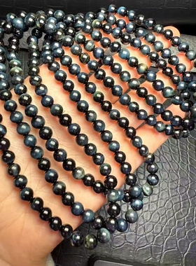 天然蓝虎眼石多圈手链木变石螺旋纹梦幻虎眼石三圈手串民族风抛光