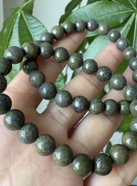 天然绿金矿手链共生杂石山矿手串饰品女生礼物表面小凹坑