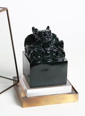 新中式玻璃罩玉玺印章摆件样板间书房软装博古架书桌禅意茶室饰品