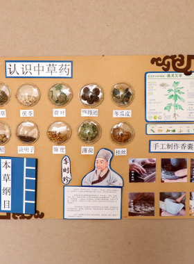 幼儿园中药展板传统文化环创主题墙面布置装饰中草药教具古风装饰