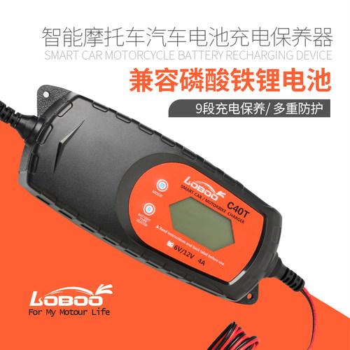 LOBOO萝卜摩托车电瓶充电器12V通用型全自动智能锂电池蓄电池充电 - 图1