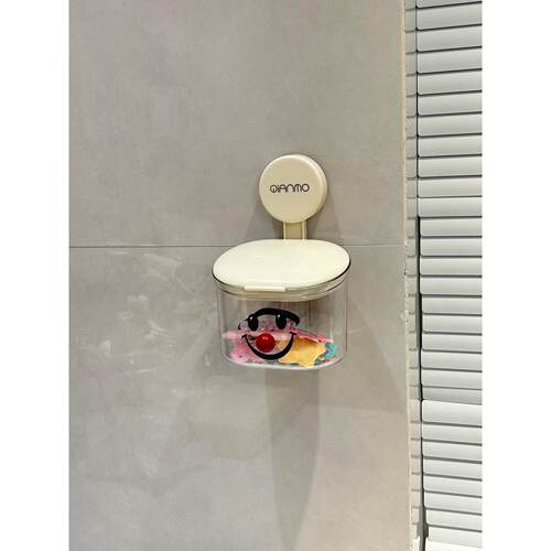 浴室洗手台发圈发绳收纳盒壁挂免打孔带盖可移动洗脸巾收纳置物盒 - 图1