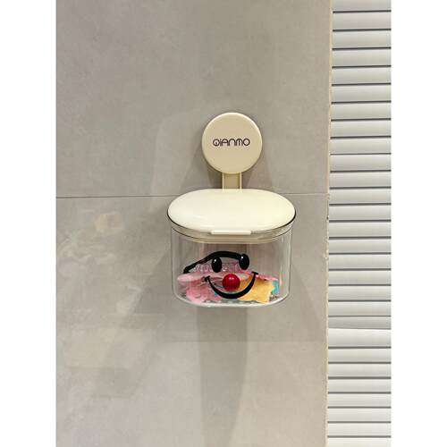 浴室洗手台发圈发绳收纳盒壁挂免打孔带盖可移动洗脸巾收纳置物盒 - 图3