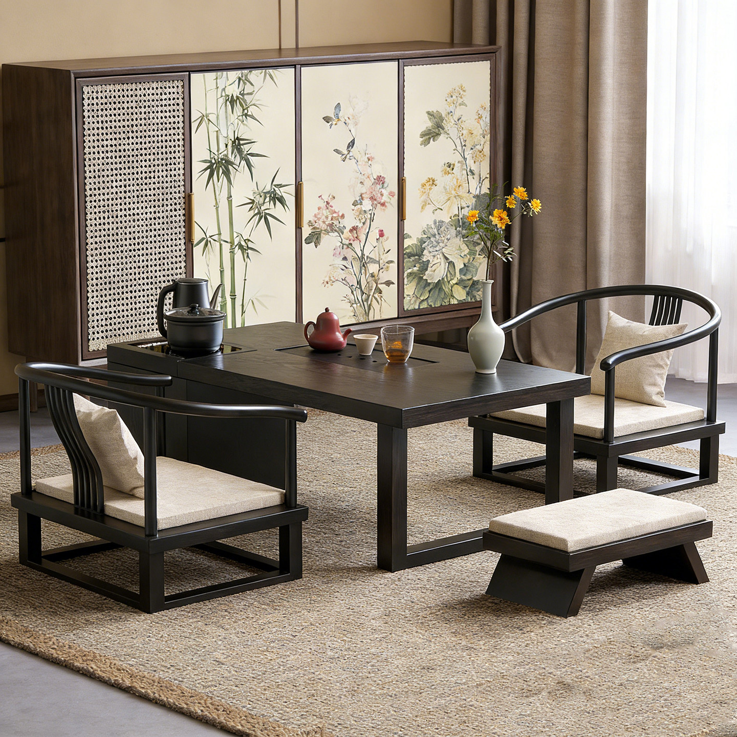 宋代美学实木矮茶桌茶台一体新中式家用阳台精致专用飘窗榻榻米,淘宝优惠券,粉丝福利购,淘宝优惠卷