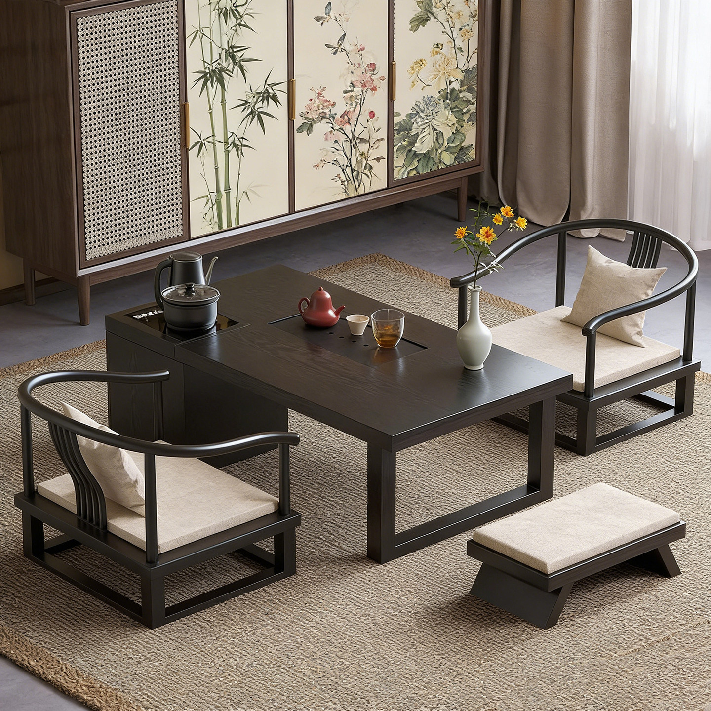 宋代美学实木矮茶桌茶台一体新中式家用阳台精致专用飘窗榻榻米,淘宝优惠券,粉丝福利购,淘宝优惠卷