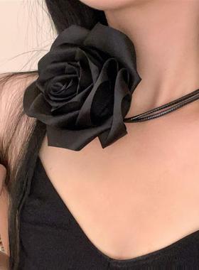 盛开的缎面玫瑰系带颈部项链腰链胸花塑身腰带身体链造型感配饰女