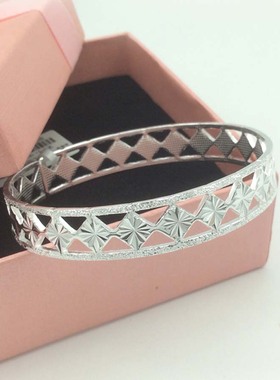 镂空菱形韩版简约风清新足银手镯