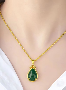 水滴绿吊坠项链金色皇冠项链母亲节生日礼物送妈妈送爱人礼物饰品