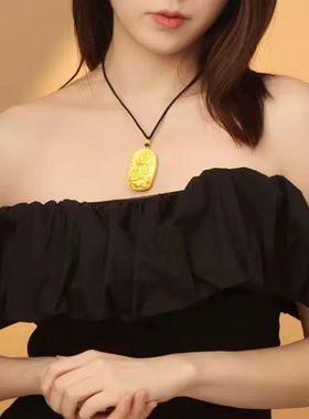 金色莲花观音吊坠男女款配黑绳