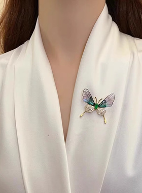 新款绿色蝴蝶胸针女胸花别针配饰气质高档西装防走光固定扣衬衫