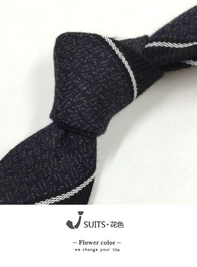 6公分条纹领带灰色棉麻复古窄版