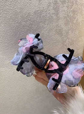 夏季新款超仙多层网纱花瓣鲨鱼夹
