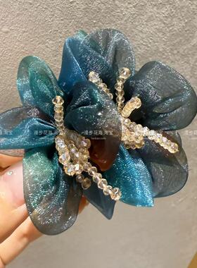 水墨风花朵发夹女盘发中号丸子夹