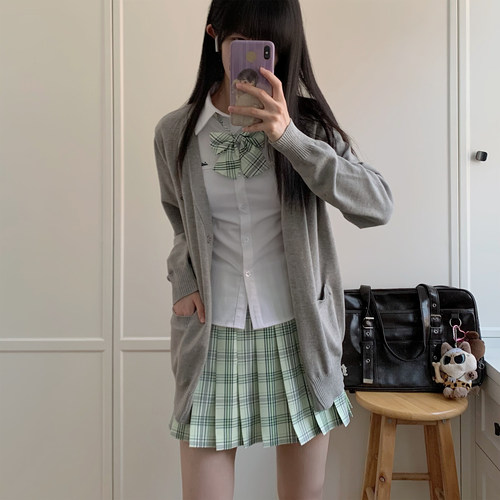 【小茶茶】栗花熊原创正版jk制服格裙校供学院风绿百褶裙学生女夏 - 图1