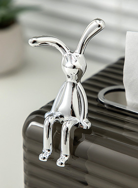 北欧现代电镀创意兔子摆件轻奢客厅潮玩车载摆件电视柜纸巾盒