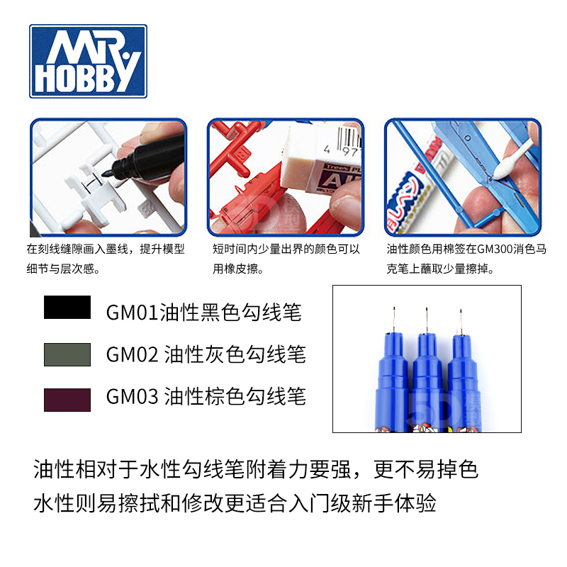 郡士高达模型专用极细勾线笔 油性马克笔渗线笔 GM01 GM02 GM03 - 图0