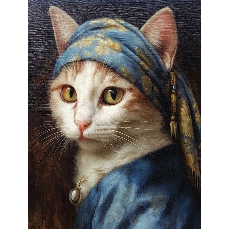 DIY方钻满钻钻石画戴珍珠项链的猫咪手工贴钻点钻十字绣带钻套件,淘宝优惠券,粉丝福利购,淘宝优惠卷