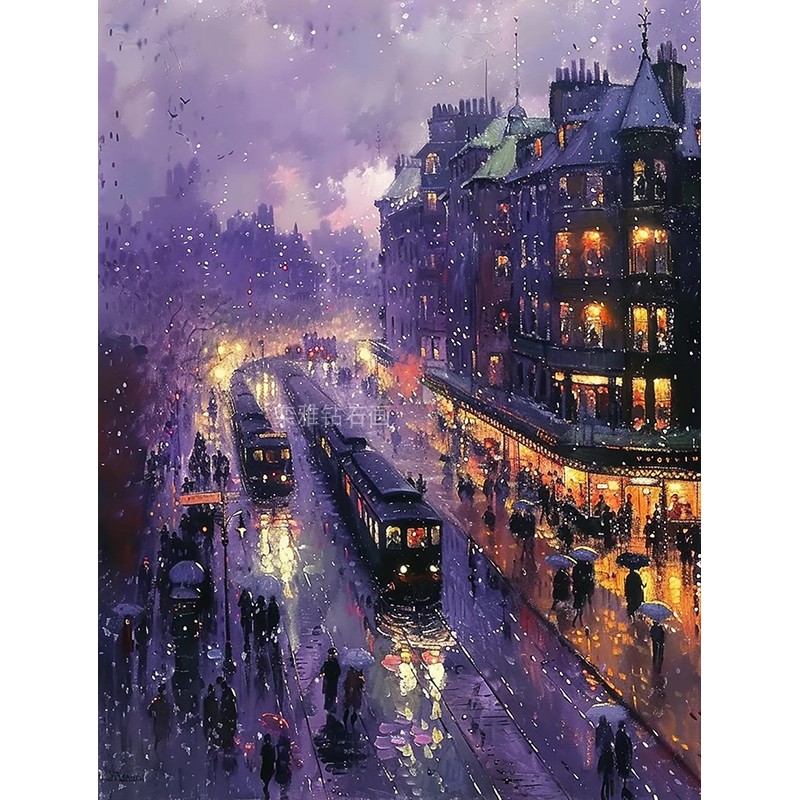 欧式城市街道风景DIY方钻满钻钻石画钻石绣带钻雾都雨天伦敦夜景