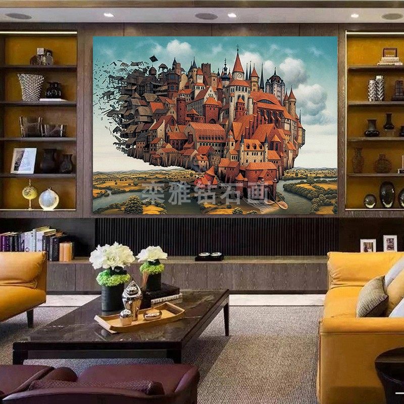 新款DIY方钻满钻钻石画天空之城飞城手工贴钻点钻十字绣钻石绣,淘宝优惠券,粉丝福利购,淘宝优惠卷