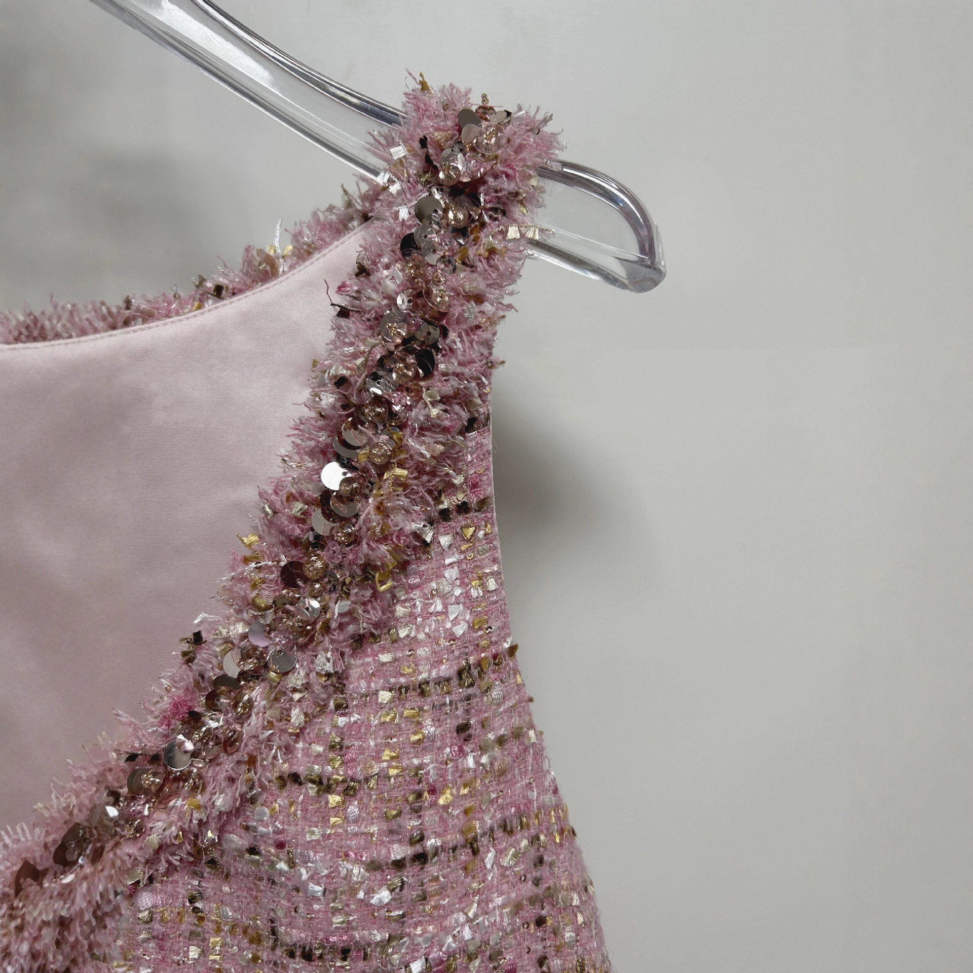 优雅千金风丨重工气质钻饰圆领粉色格纹粗花呢无袖法式连衣裙短裙,淘宝优惠券,粉丝福利购,淘宝优惠卷