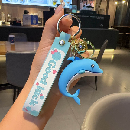 海洋馆小礼品海豚鲨鱼钥匙链鲸鱼钥匙扣包包挂件小鱼公仔铃铛腰挂-图0