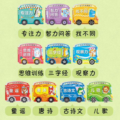 全套10册幼儿撕不烂早教书儿童书籍0-3岁宝宝故事书 唐诗三字经古诗文找不同童谣思维训练专注力儿歌0-1-2-3岁婴儿启蒙早教翻翻卡 - 图0