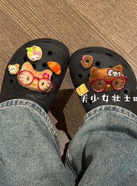 美少女壮士原创黑皮洞洞鞋鞋扣鞋花配饰可拆卸