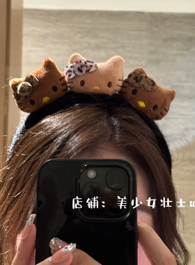 原创 黑皮豹纹发箍 可爱性感毛绒头箍防滑发带百搭